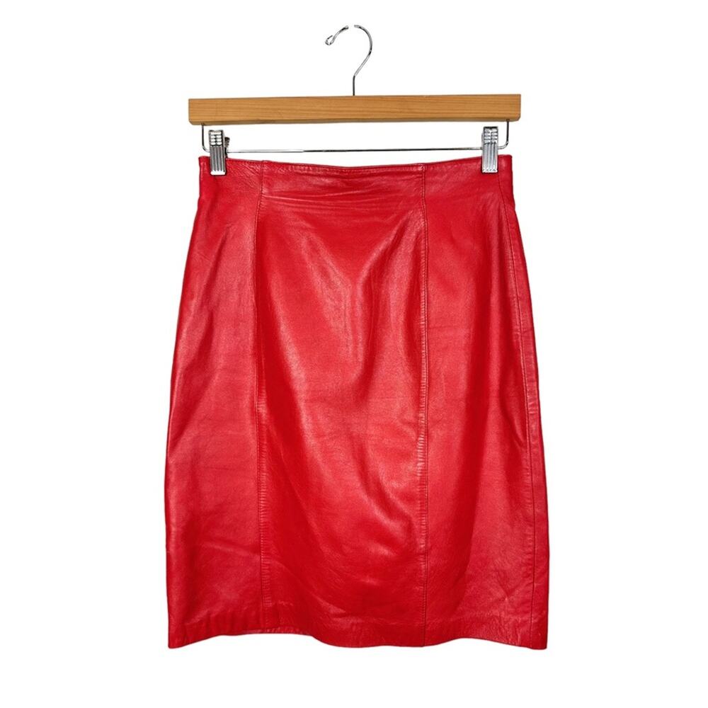 Vintage Evan Davies Lamb Leather Pencil Skirt Size 6/8 Red High Waist 90s